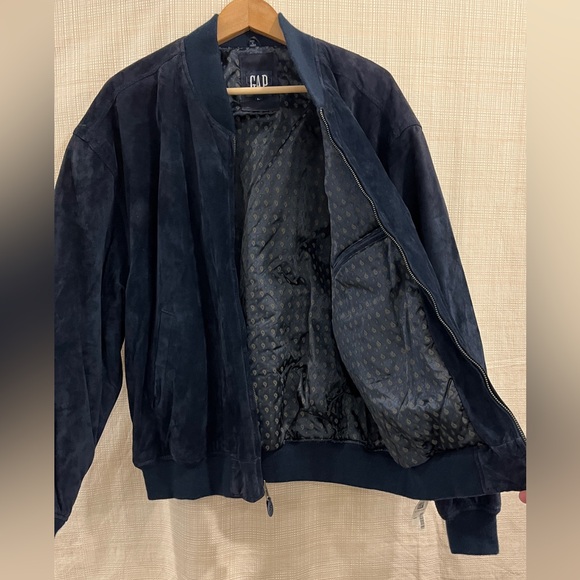NWT GAP 100% Suede Leather Bomber Jacket Navy Blue Cropped Suede Outerwear - Picture 8 of 15